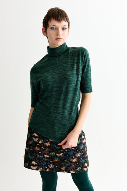 Vista Sustainable Marl Short Sleeve Polo Neck Top - Green - Bascora