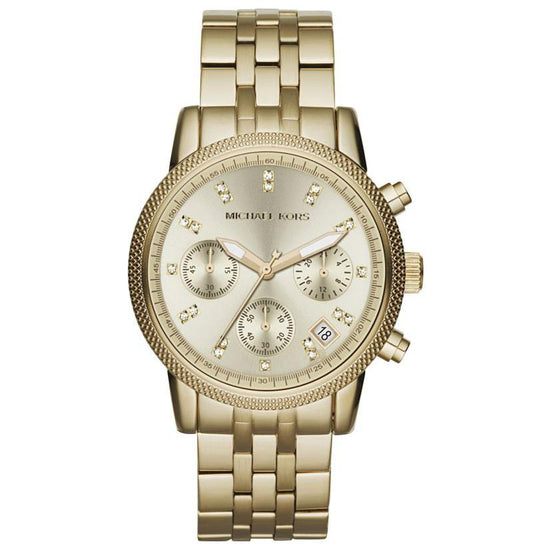 Gold watch with detailed face on a white background