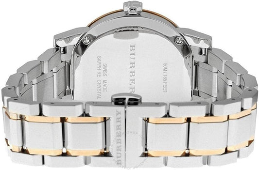 Reloj Burberry para mujer con estampado de cuadros de diamantes, 34 mm, bicolor, oro rosa BU9127