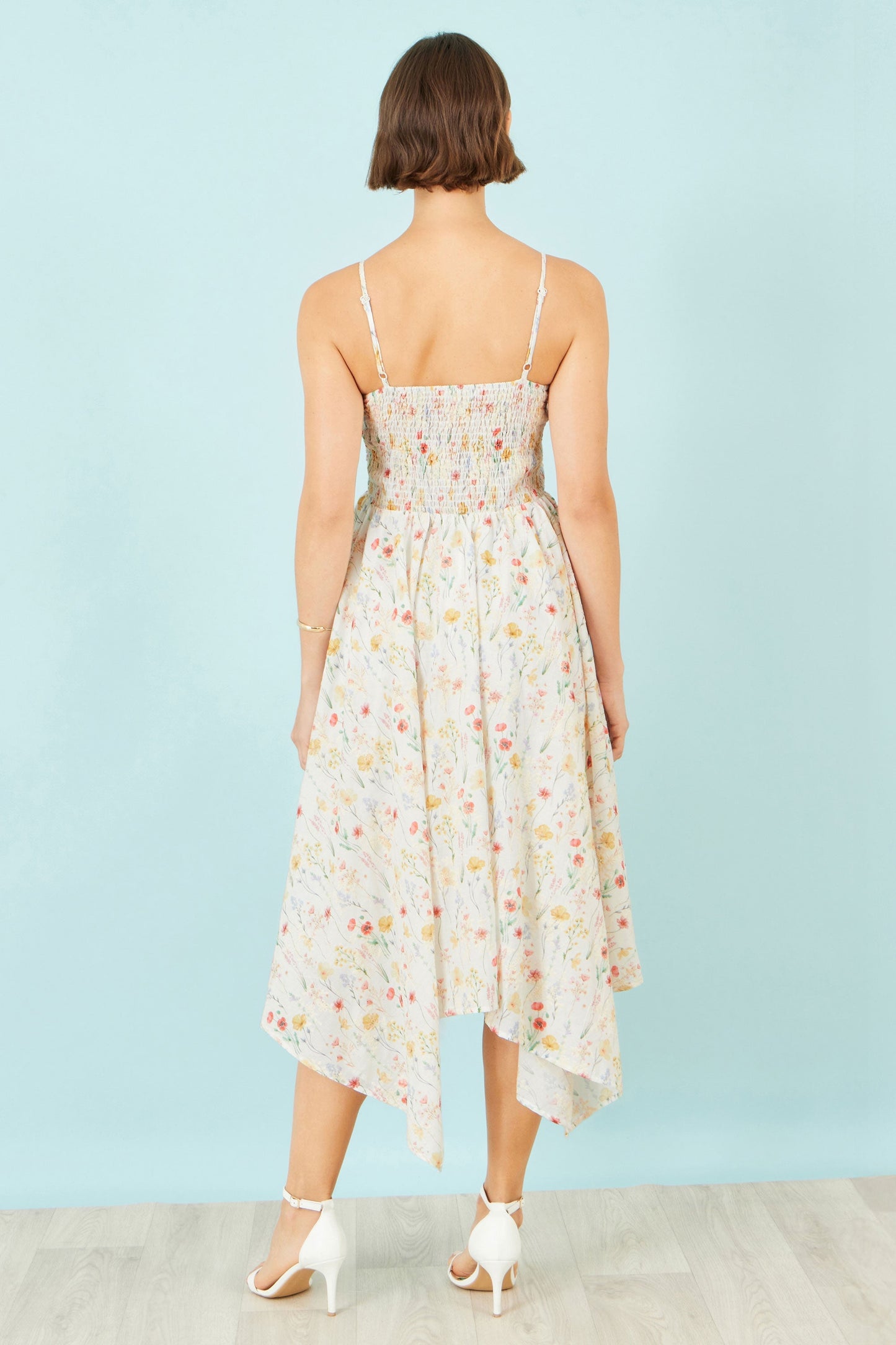 White Botanical Embroidery Fabric Handkerchief Hem Dress - Bascora