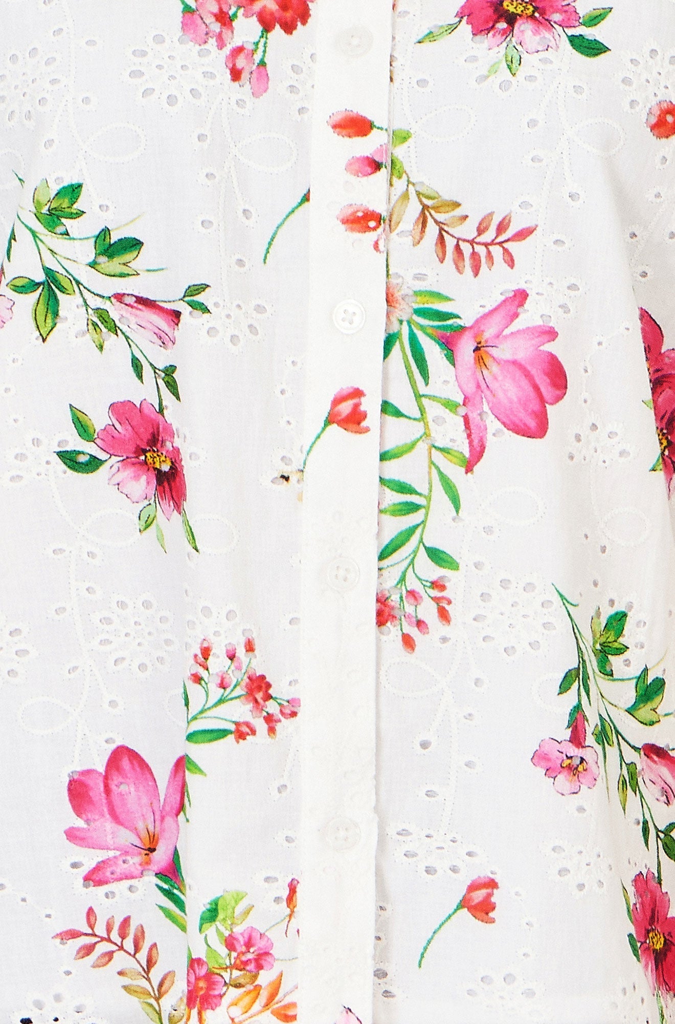 White Cotton Broderie Anglaise Floral Shirt - Bascora