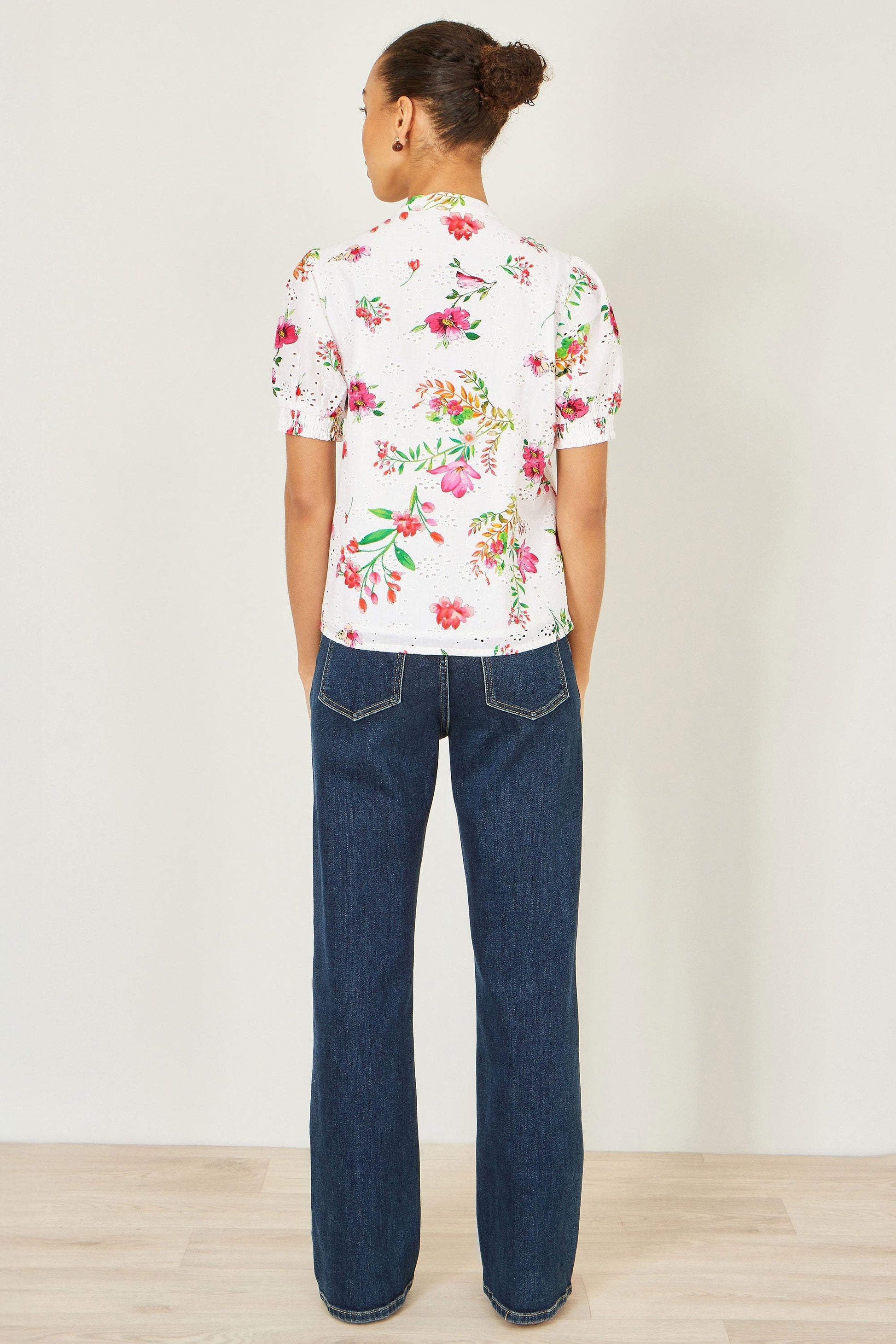White Cotton Broderie Anglaise Floral Shirt - Bascora