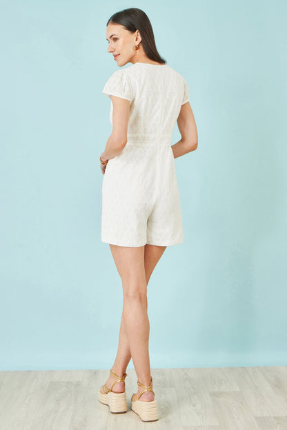 White Cotton Broderie Anglaise Playsuit - Bascora