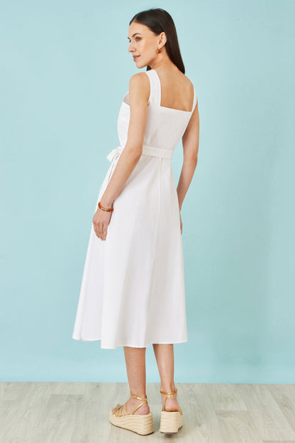 White Cotton Midi Dress With Embroidery - Bascora