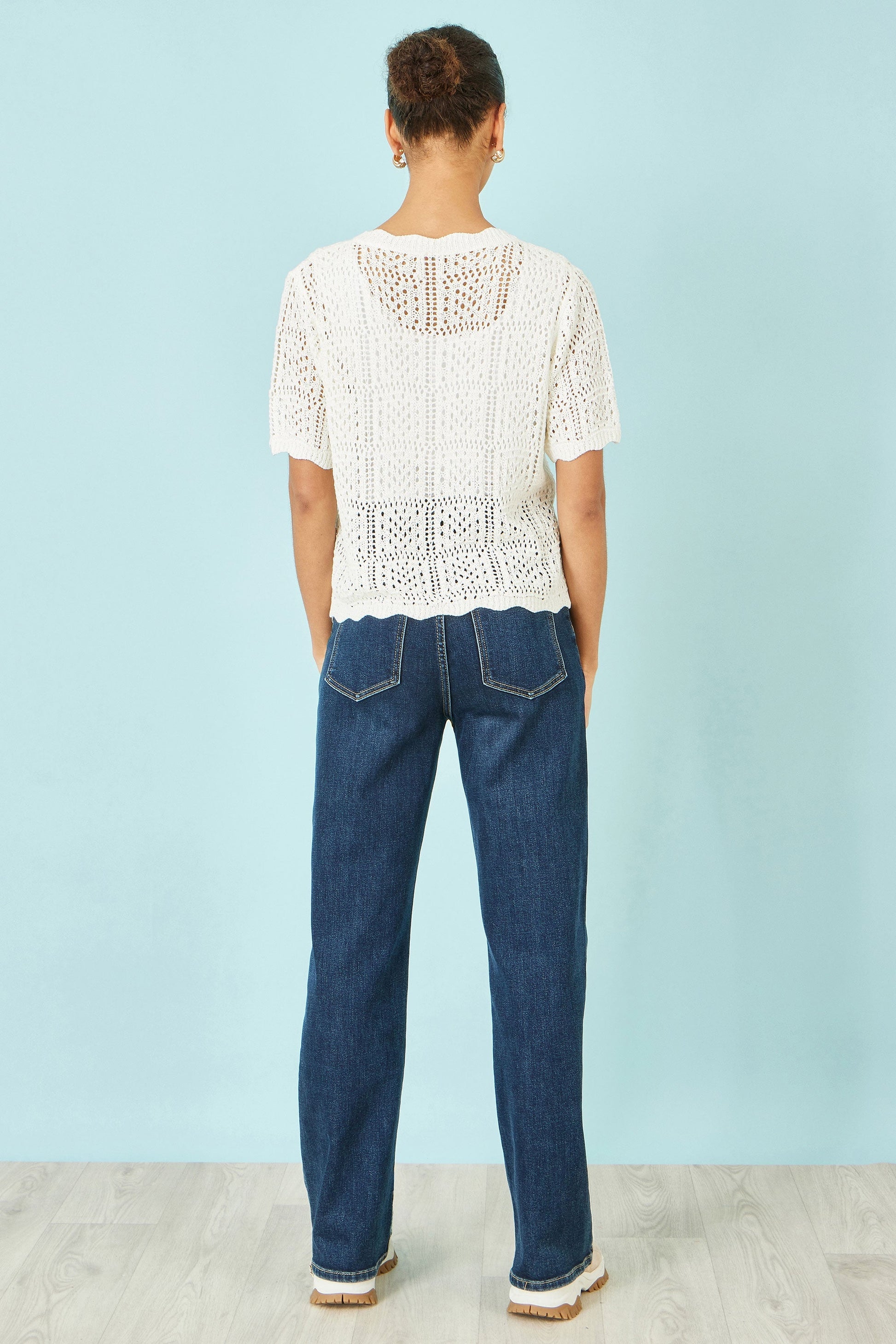 White Crochet Short Sleeve Cardigan - Bascora