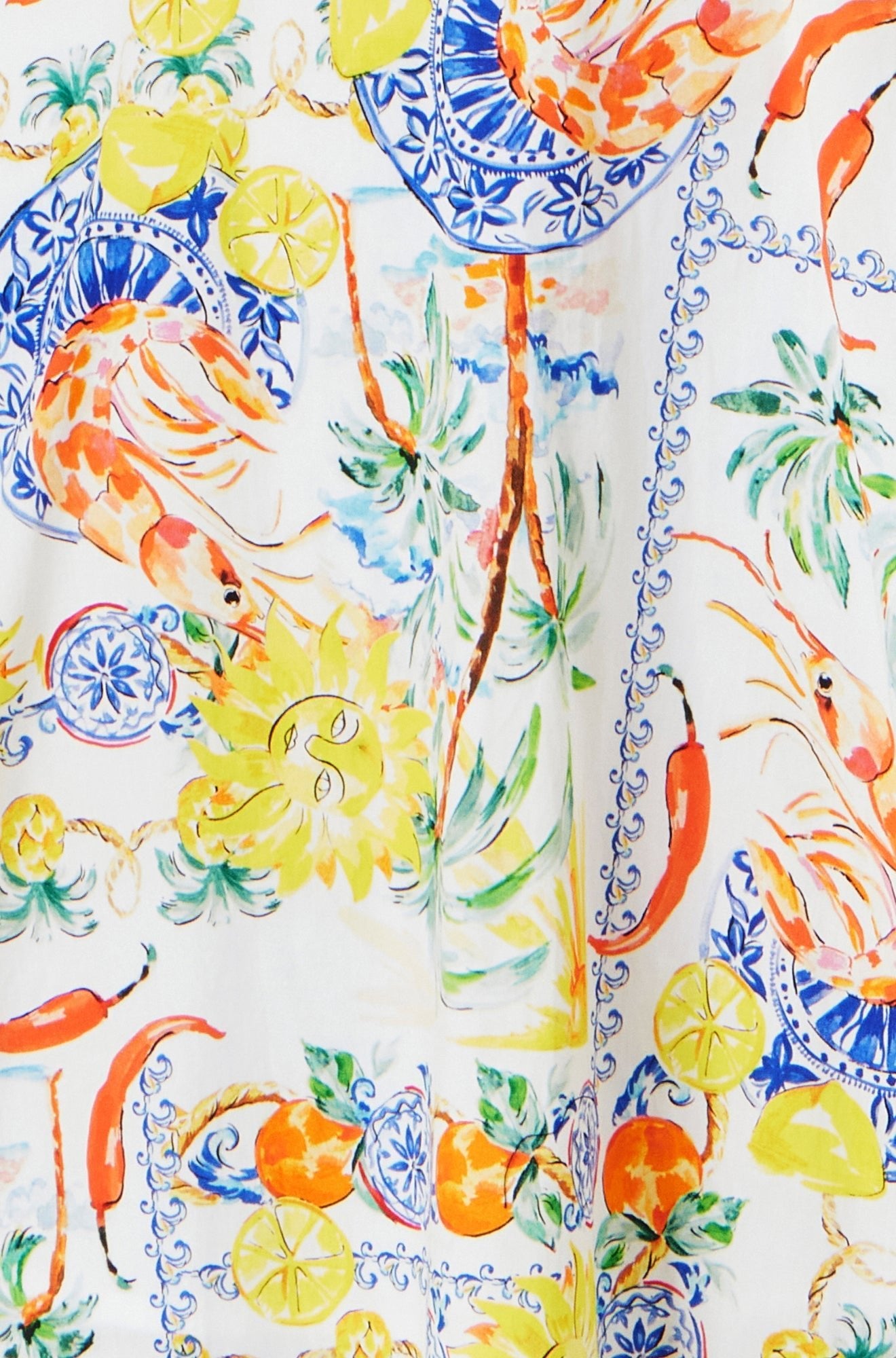 White Mediterranean Print Cotton Mini Sun Dress - Bascora