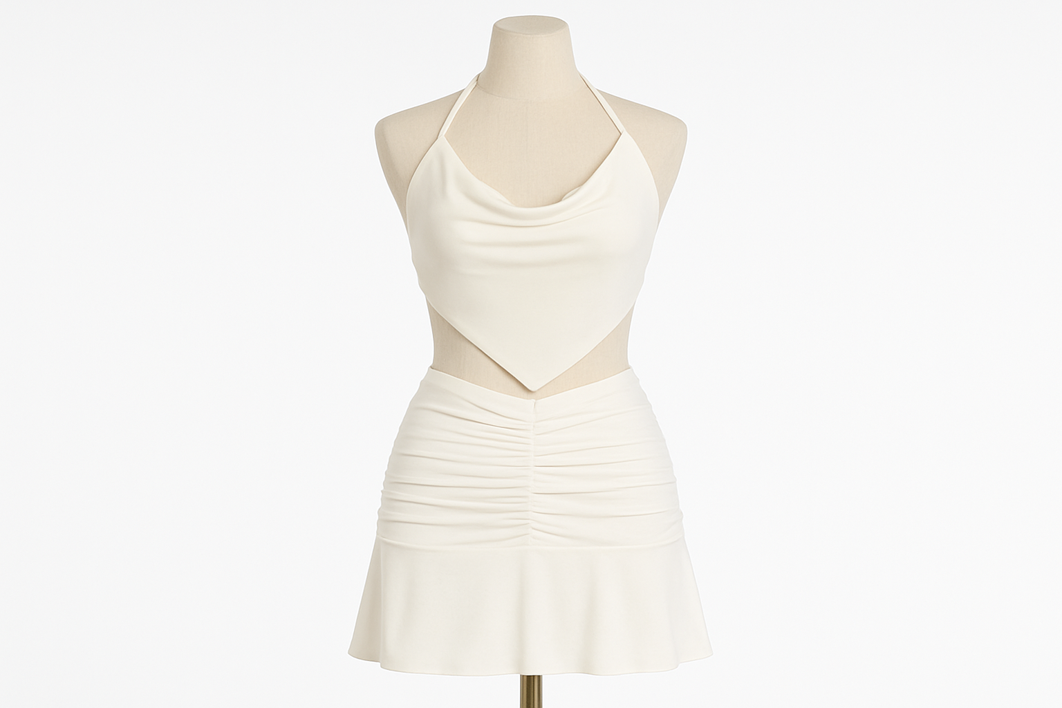 White Summer Pleated Skirt Set