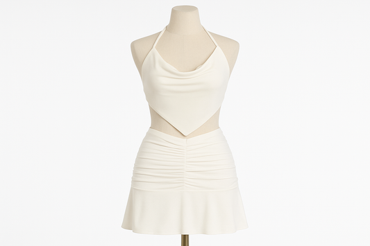 White Summer Pleated Skirt Set