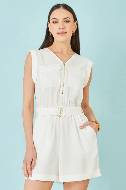 White Utility Style Playsuit - Bascora