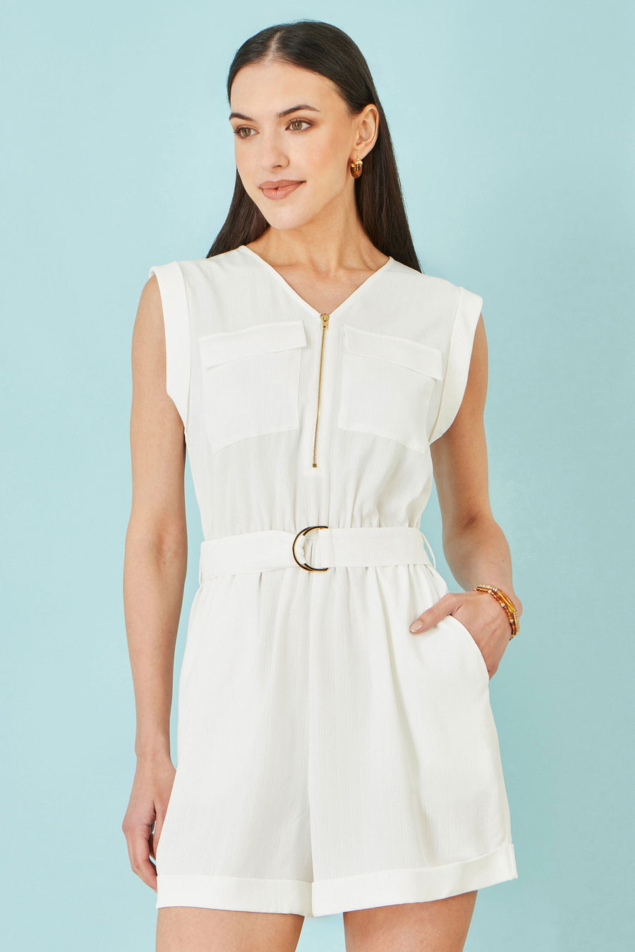 White Utility Style Playsuit - Bascora