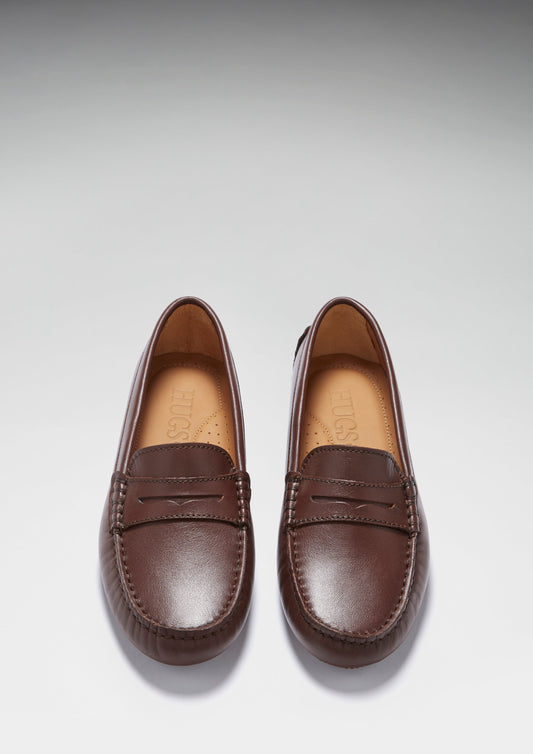 Hugs & Co. Women's Brown Leather Penny Driving Loafers