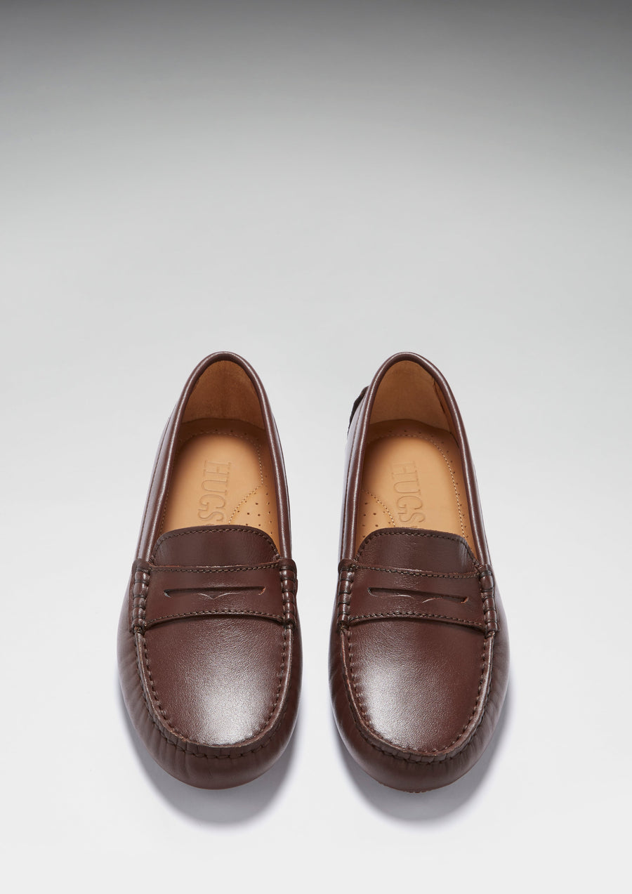 Hugs & Co. Women's Brown Leather Penny Driving Loafers