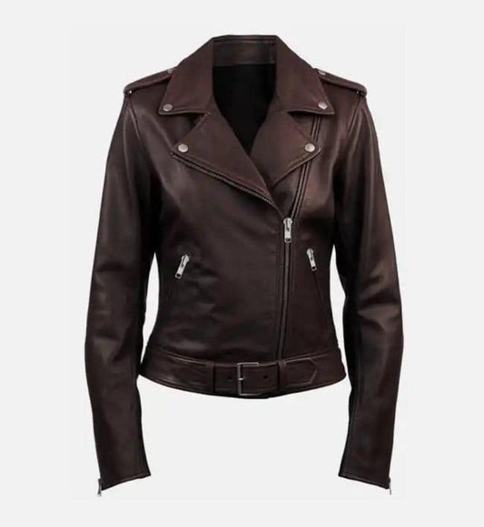 Women's Dark Brown Leather Jacket - Bascora