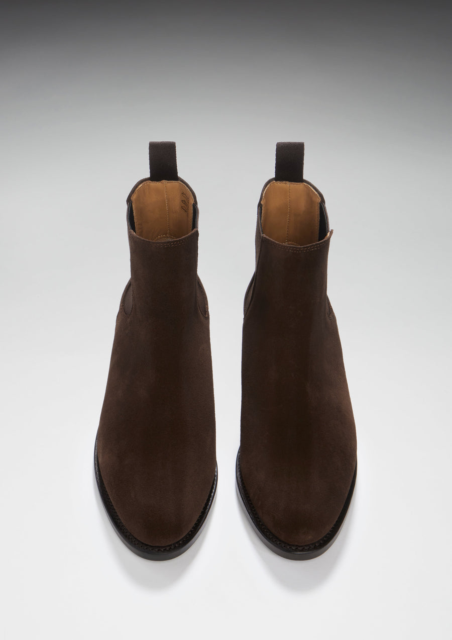 Hugs & Co. Women's Brown Suede Chelsea Boots with Goodyear Welted Leather Sole