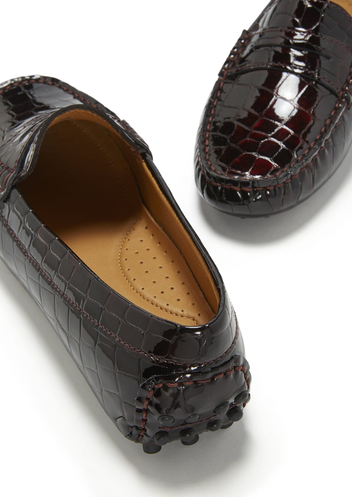 Hugs & Co. Women's Brown Croc-Print Patent Penny Loafers