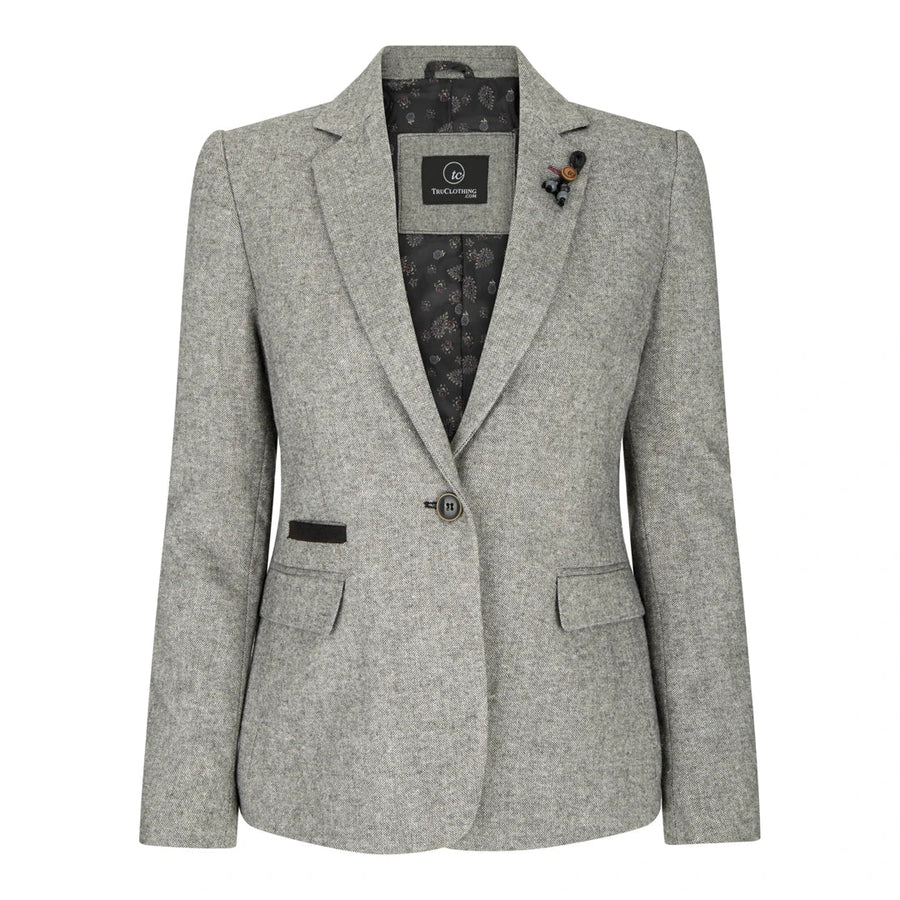 Women's Tweed Grey Blazer & Waistcoat with Elbow Patch 1920s Style by TruClothing
