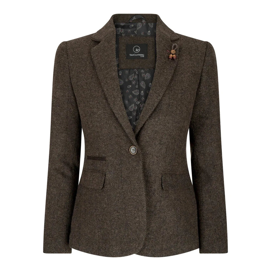 Women's Brown Tweed Blazer, Waistcoat & Trouser Classic Suit