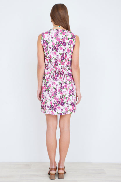 Yumi Pink Retro Floral Cotton Stretch Pinafore Dress - Bascora